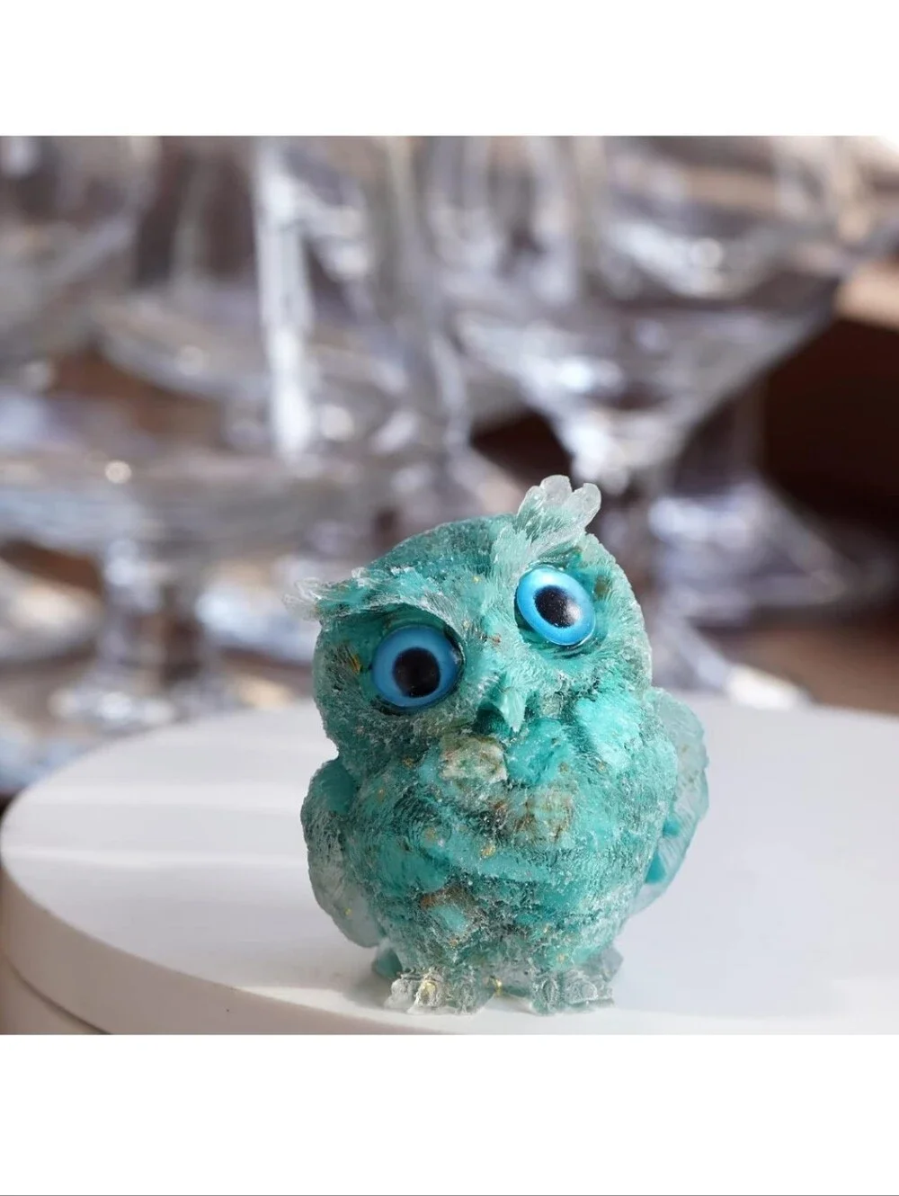 Turquoise Blue Owl Figurine Plush for Small Pets
